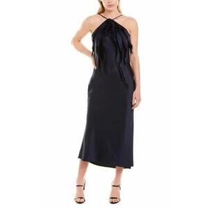 NWT $2,795 Jason Wu Collection Navy Satin Halter Maxi Cocktail Dress Womens 2